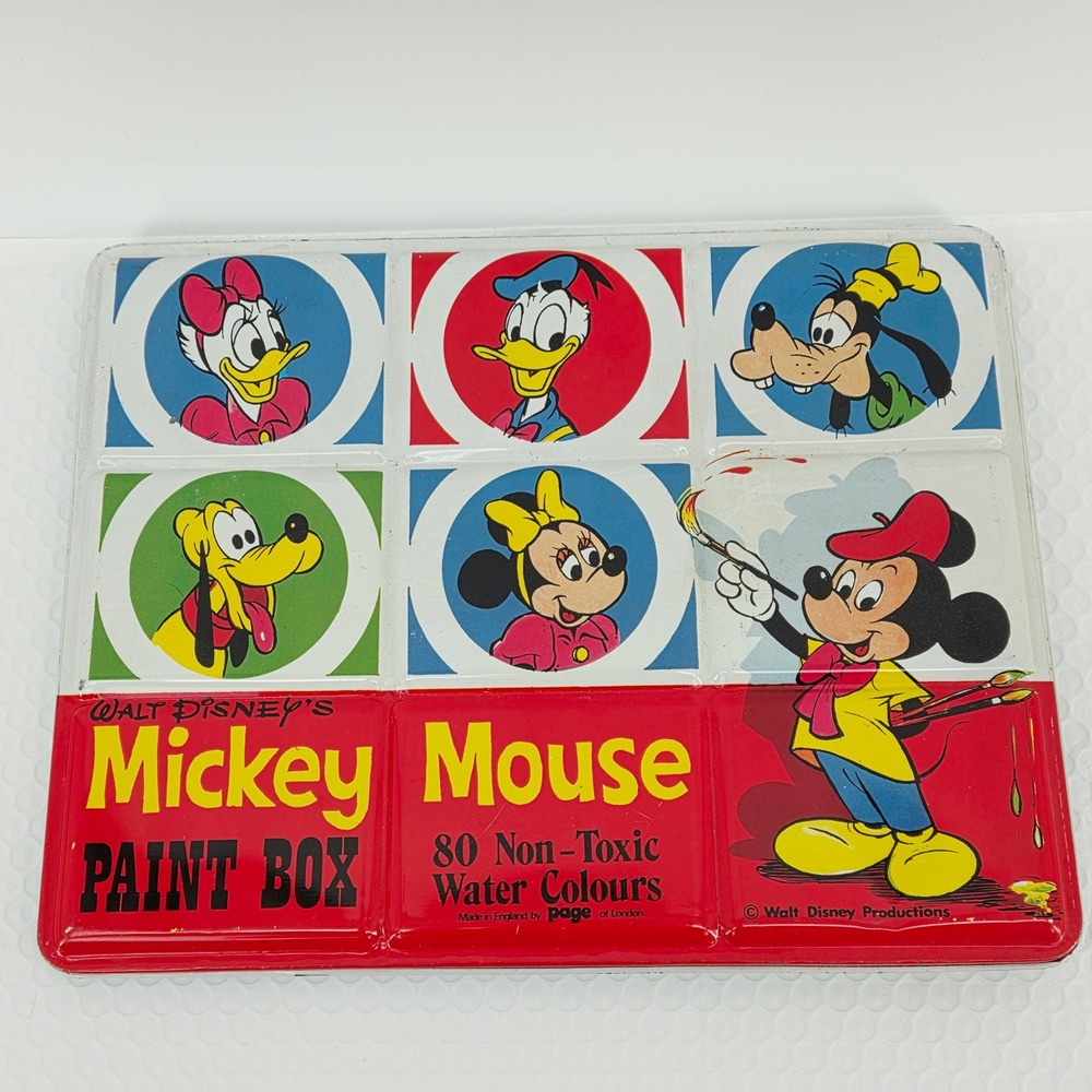 Mickey Mouse Vintage Watercolor Paint Litho 80 Color Box Tin London Disney Rare
